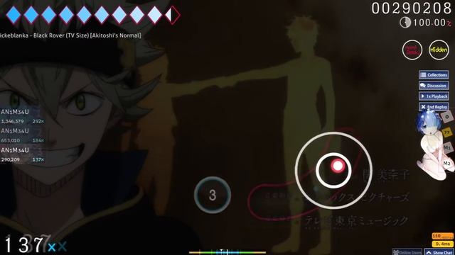 Osu!  Black Clover Black Rover Normal DifficultyHardRock Hidden