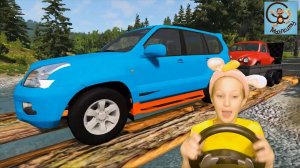 Дети и Машина. Диана едет на Машине по длинному мосту. BeamNG Drive