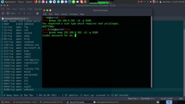 Scanning Open Ports of Metasploitable 2 Using Nmap