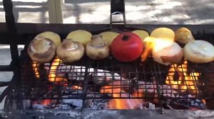 Барбекю, стейк, мясо на мангале, овощи на мангале