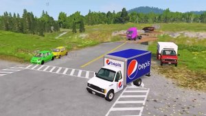 Double Flatbed Trailer Truck vs Speedbumps Train vs Cars Beamng.Drive 51