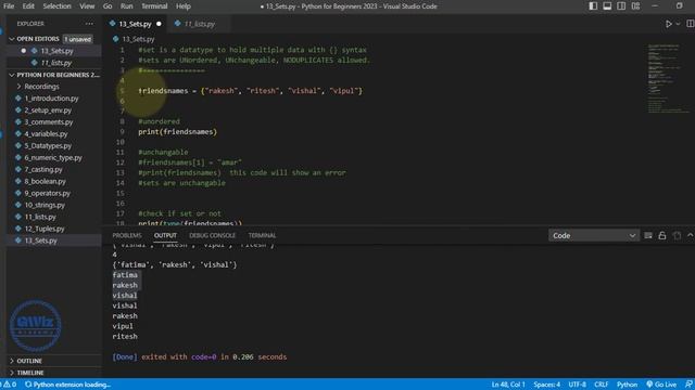 Ch13 Python Sets and understanding sets in depth | By GWiz Academy | Certificate Included