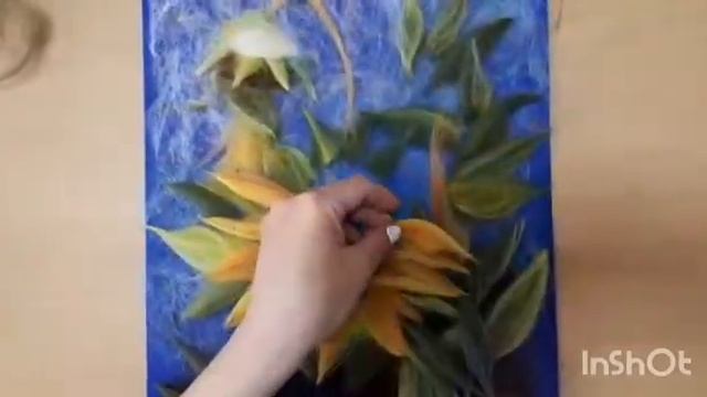 Шерстяная акварель " Подсолнухи"