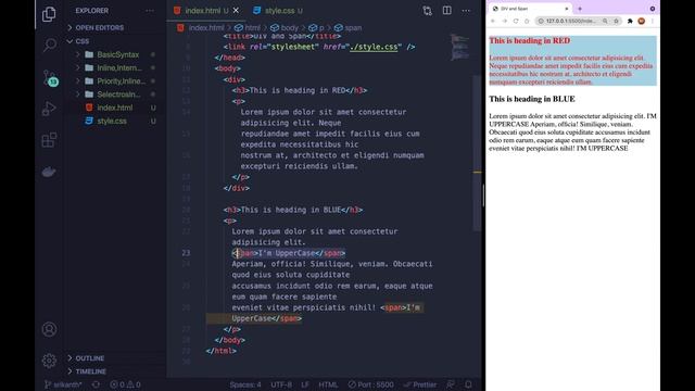 CSS3 Full Course[4K] - 7 | Diffrence between Div(div) and Span(span) Explained | తెలుగులో