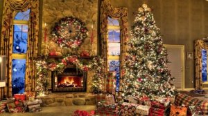 Видео заставка новогодний камин , елка !