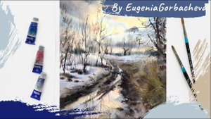 Как нарисовать весенний пейзаж акварелью | Картина "Закат весной" | Процесс в реальном времени