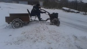 тест Мотоблок Ока на 13 колесах с цепями и прицепом