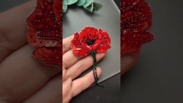 Брошь Мак ручная работа handmade poppy brooch