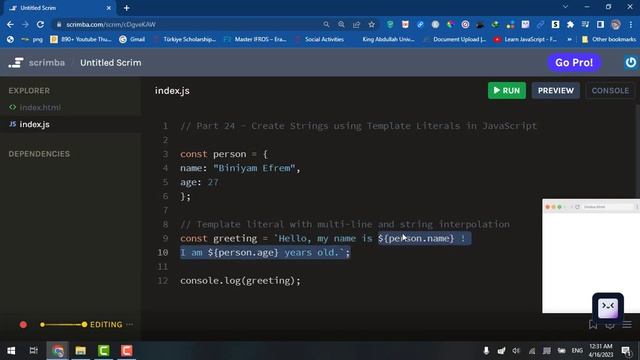 Part 25 - Create Strings using Template Literals in JavaScript - አማርኛ ቱቶሪያል