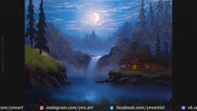 Acrylic Landscape Painting - Good Night / Easy Art / Drawing Lessons / Satisfying Relaxing / Акрил. смотреть онлайн