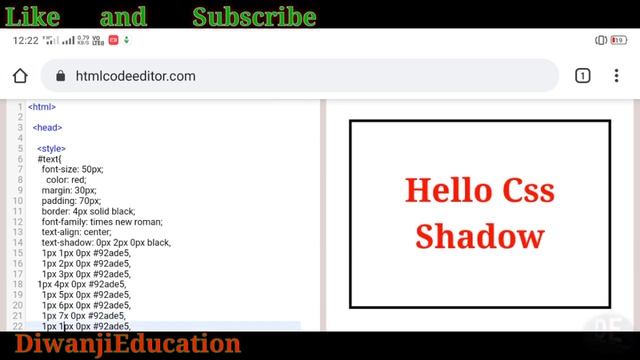 Text Shadow on Css using Html