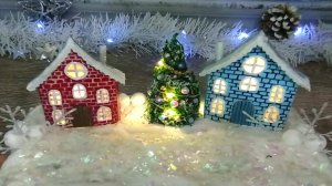 Новогодняя композиция с домиками. DIY.
