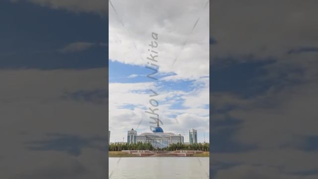 Vertical video. Akorda Palace of Independence. View from the river. Astana, Kazakhstan. HDR TimeLap