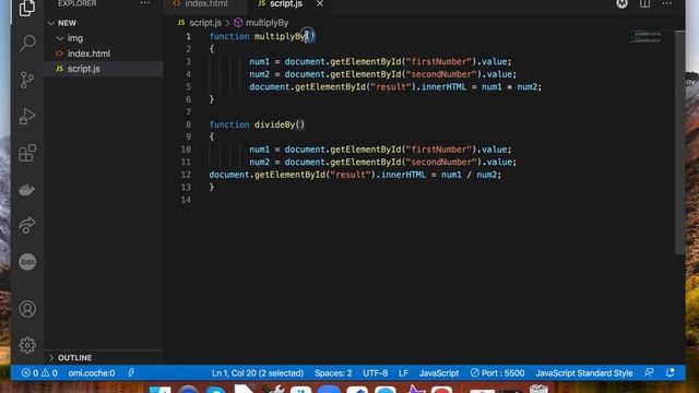 Программа на JavaScript для  умножения и деления   двух чисел (вводится пользователем)
