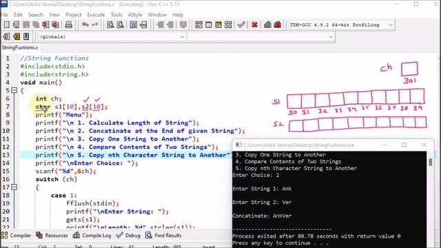 P19 | Menu Driven Program of String Functions | C Programming Language
