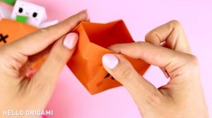 Оригами Котик в Тыкве из бумаги | Игрушка Антистресс на Хэллоуин | Origami Jumping Cat in Pumpkin