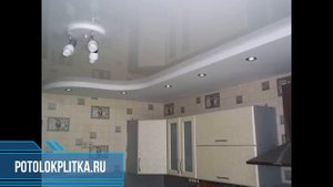 Примеры натяжных потолков на кухне 6 кв м