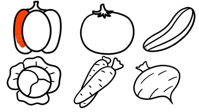 Рисунки овощей. Рисунок капусты, моркови, огурца, перца. Simple drawings of vegetables. смотреть онлайн