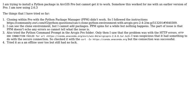 GIS: Cannot add packages using ArcGIS Pro Python Package Manager