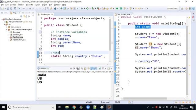 Session-27-Core Java Variable Types and Classes & Objects