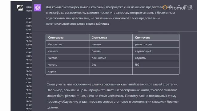Поиск и составление списка частотных стоп-слов в ChatGPT. Расширяем семантическое ядро