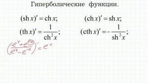 Гиперболические функции, их производные и интегралы