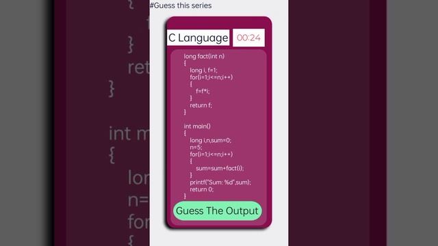 Guess The Output Of C Program | Factorial Of the Below Code  | #int #long #printf #sum #fact #token