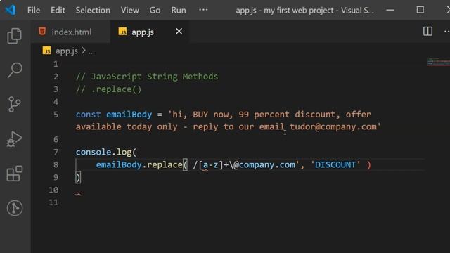 JavaScript String Methods | .replace() - replacing parts of strings