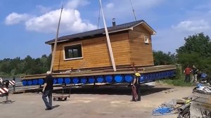 Плавучая баня на бочках.???? Floating sauna/house on barrels.?