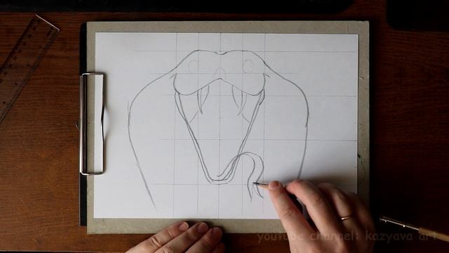Как нарисовать голову КОБРЫ карандашом. Поэтапное рисование. Часть 1. Построение головы смотреть онлайн