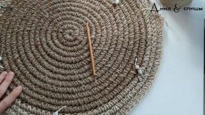 Коврик из каната, связанный крючком по кругу // Корзина из каната