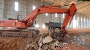 JCB 205 vs TATA 330 Excavator Rock Breaking and Loading Old Truck for Rubber Gloves Factory