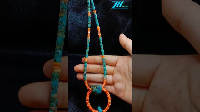 Natural turquoise and  spiny oyster necklace turquoise jewelry for women  20240109-04-08