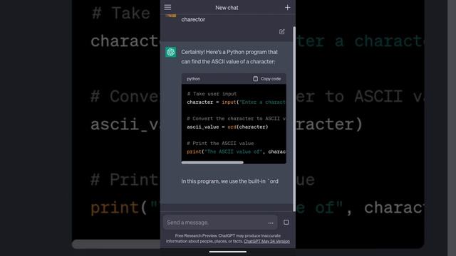 Python Program to Find ASCII Value of character #chatgpt #coding #python #pythonprogram #code