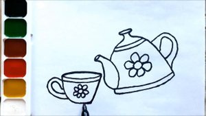 Раскраска для детей. Посуда. Crockery. Tea set. Учим цвета.Glitter. Coloring and drawing