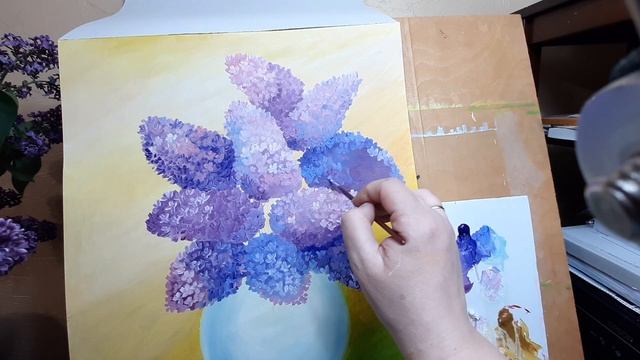 ? как нарисовать сирень маслом. Рисуем букет сирени в вазе