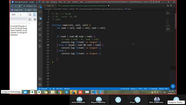02 Javascript Program to Check Number is Odd or Even | Largest Among Three Numbers  | 28 May 2023