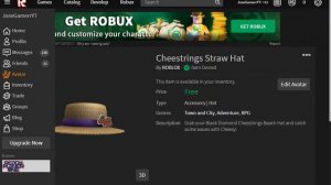 COSAS GRATIS DE ROBLOX|Cheestrings Straw Hat|Item Free