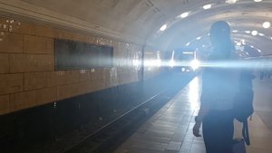 "Базовая!" Электропоезд Москва прибывает на станцию Библиотека имени Ленина.