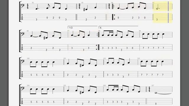 Metallica   One Bass guitar tablature