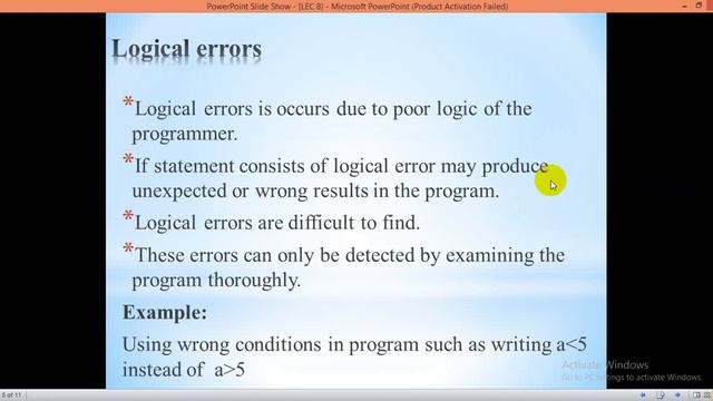 ||ICS||2ND YEAR||TYPES OF ERRORS||SYNTAX ERROR||LOGICAL ERROR||RUNTIME ERROR||BUG AND DEBUGGING||