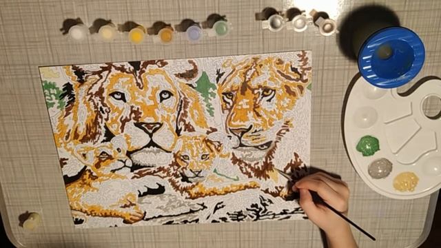 Картина по номерам. Семья львов / раскрашивание картины ( 2 часть )