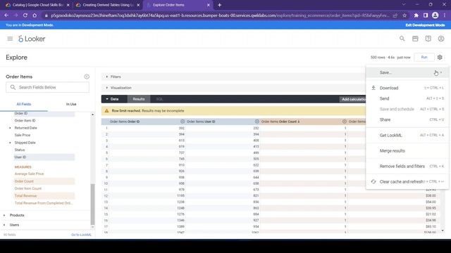 Creating Derived Tables Using LookML Qwiklab