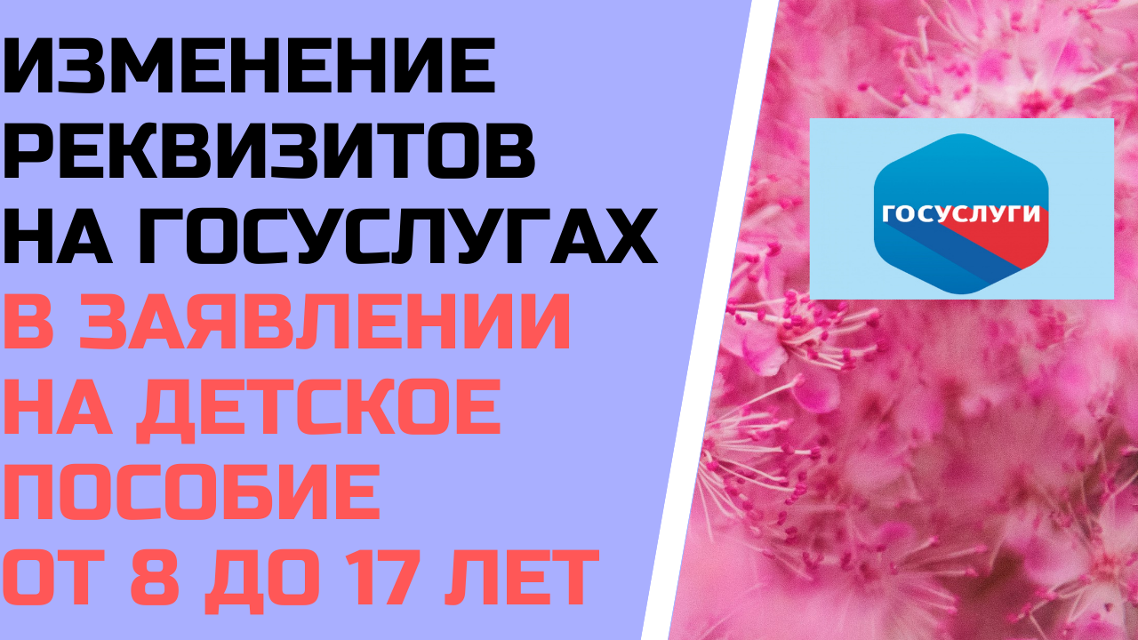 Изменение реквизитов на госуслугах в заявлении на детское пособие от 8 до 17 лет