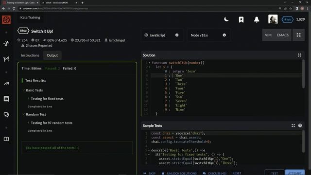 Codewars 8 kyu Switch It Up! JavaScript