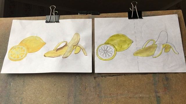 Здравствуйте. Тема «Лимон и банан» от 20.02.21 акварель, гуашь, пастель смотреть онлайн