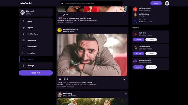 Responsive Social Media Website using HTML CSS & JavaScript with Theme/Display Customization