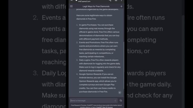 I asked Chat Gpt how to get  Free Diamonds in Free Fire?