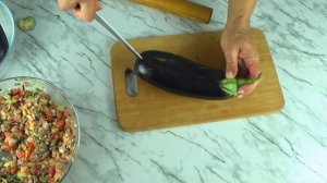 Битые баклажаны с мясным фаршем