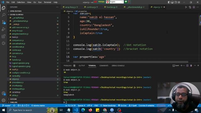 Declaration of object in Javascript, set and get object properties, Dot vs Bracket Notation